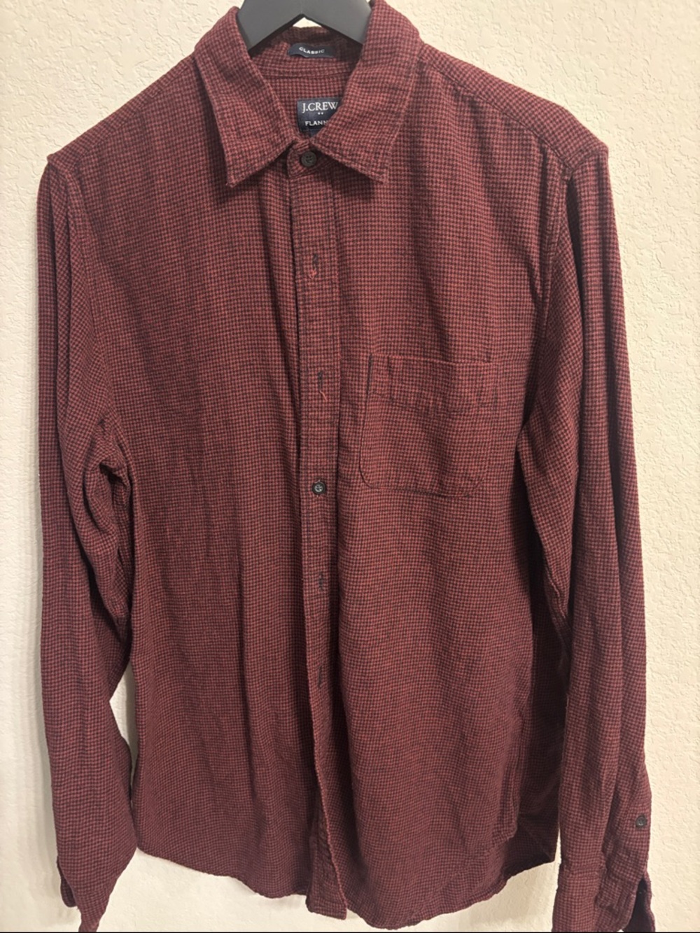 J. Crew Men's Button-Down Flannel Shirt in Brick Red Microcheck